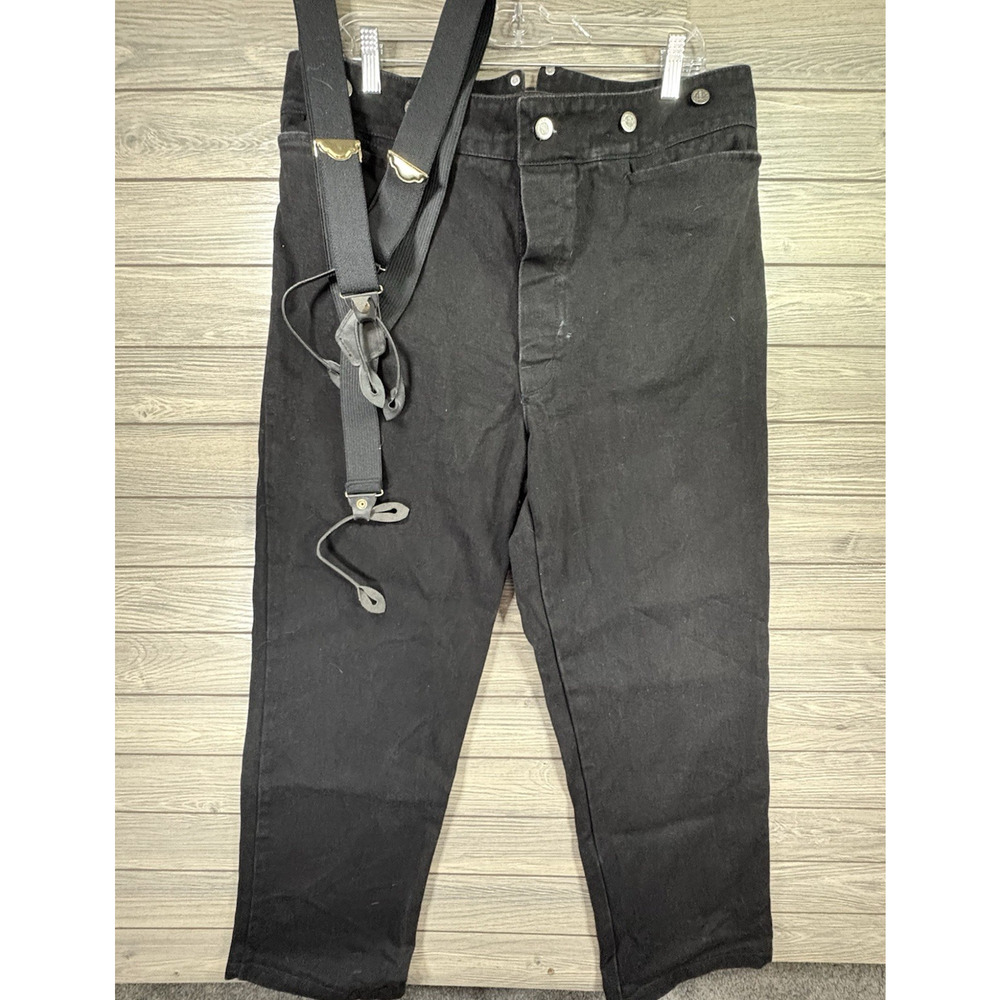 Wah Maker Frontier Clothing Pants Mens 36 Black Suspender Buttons Cinch Back VTG